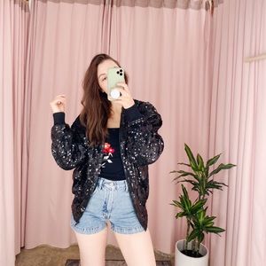 Vintage 80s Black Sequin Bomber Jacket